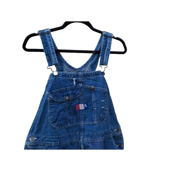 Vtg 90's USA Works 9 Pkt Bib Overalls 38x28 Blue Denim Farm Carpenter Work Wear - Picture 2 of 7